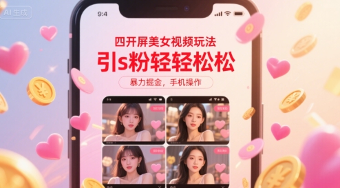 四开屏美女视频玩法，引s粉轻轻松松，暴力掘金，手机操作【揭秘】-枫客网创