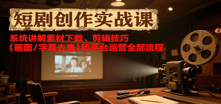 短剧创作实战课，系统讲解素材下载、剪辑技巧(画面/字幕去重)和平台运营全部流程-枫客网创