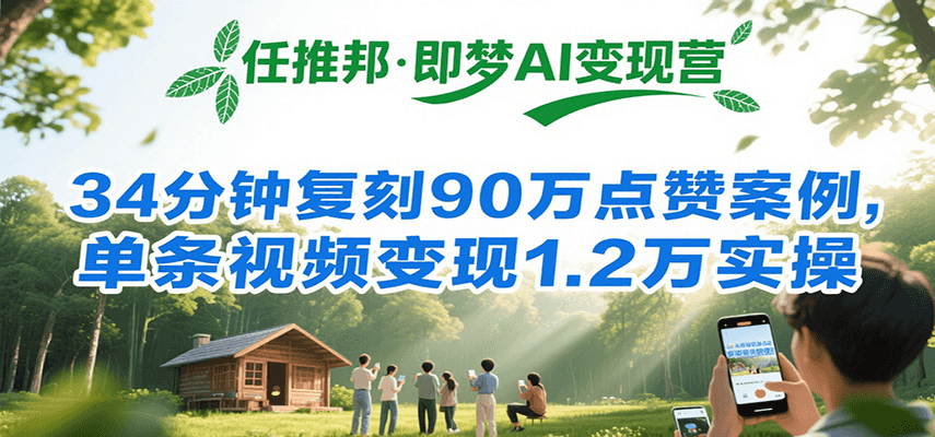 任推邦·即梦AI变现营，34分钟复刻90万点赞案例，单条视频变现1.2万实操-枫客网创