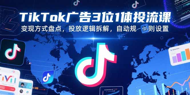 TikTok广告3位1体投流课，变现方式盘点，投放逻辑拆解，自动规则设置-枫客网创