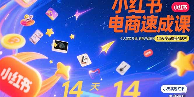 小红书虚拟电商速成课：个人定位分析，原创产品开发，14天变现路径规划-枫客网创