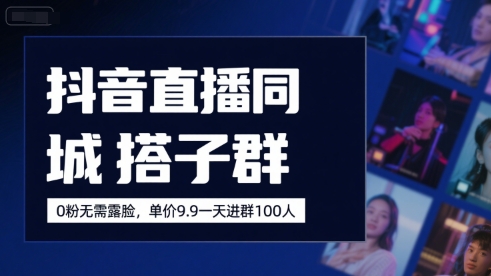 抖音直播同城搭子群，0粉无需露脸，单价19.9，一天进群100人-枫客网创