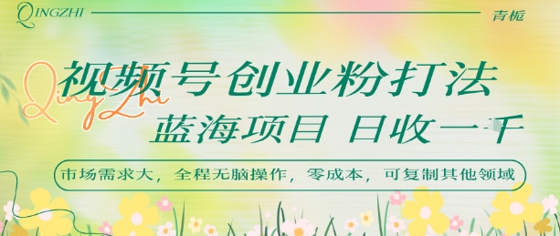 视频号创业粉打法，日入1k，蓝海项目，市场需求大，全程无脑操作，可复制-枫客网创