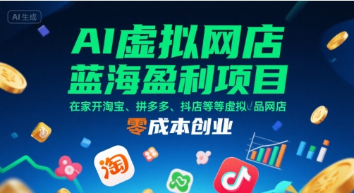 AI虚拟网店蓝海盈利项目，在家开淘宝、拼多多、抖店等虚拟品网店，零成本创业-枫客网创