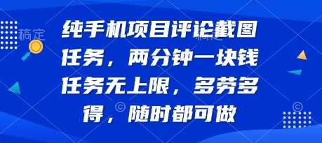 纯手机项目评论截图任务，两分钟一块钱 任务无上限多劳多得，随时随地都能做【揭秘】-枫客网创