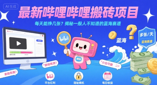 最新哔哩哔哩上B站搬砖项目，每天能挣几张？揭秘一般人不知道的蓝海赛道-枫客网创