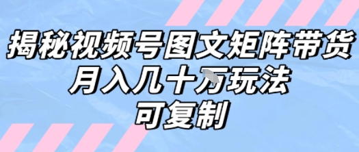 解密视频号图文矩阵带货，月入几个W的打法，可复制-枫客网创