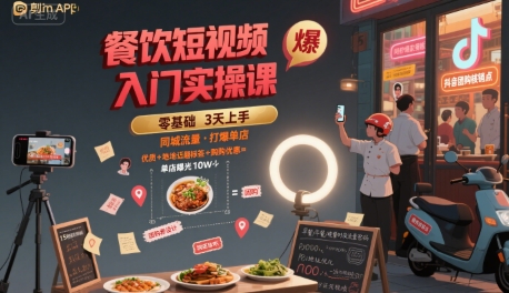 餐饮短视频入门实操课，引爆同城流量，打爆单店-枫客网创