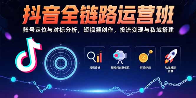 抖音全链路运营班：账号定位与对标分析，短视频创作，投流变现与私域搭建-枫客网创