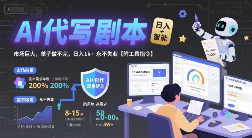 AI代写剧本，市场巨大，单子做不完，日入1k+ 永不失业【附工具指令】-枫客网创