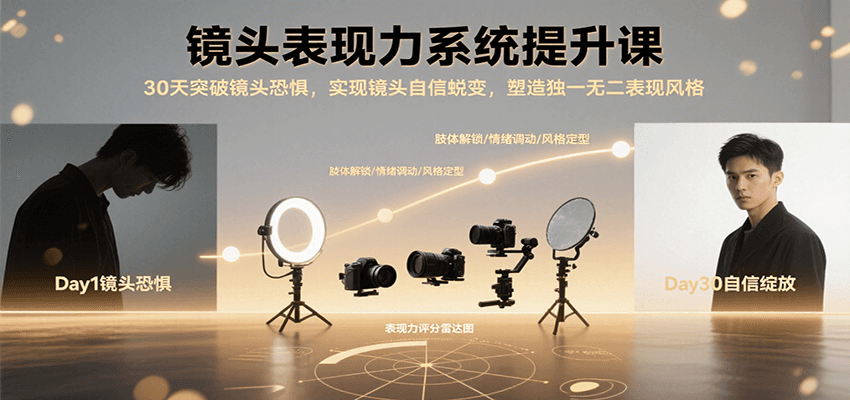 镜头表现力系统提升课，30天突破镜头恐惧实现自信蜕变，塑造独一无二表现风格-枫客网创