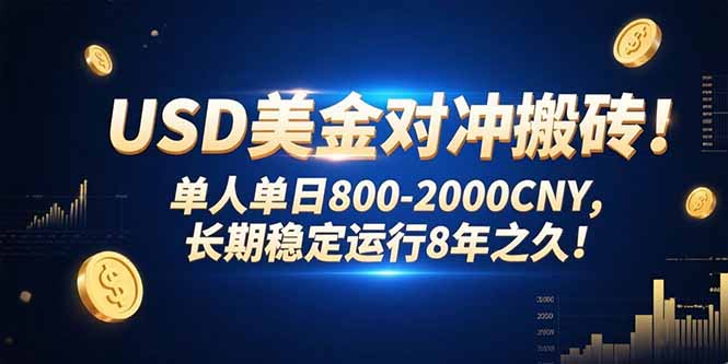 USD美金对冲搬砖!单人单日800-2000CNY，长期稳定运行8年之久!-枫客网创