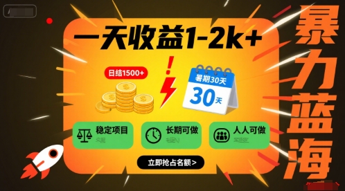 一天收益1-2k+ 稳定项目，暑期暴力蓝海项目，长期稳定，人人可做【揭秘】-枫客网创