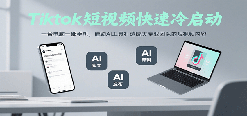 Tiktok短视频快速冷启动，一台电脑一部手机，借助AI工具打造媲美专业团队的短视频内容-枫客网创