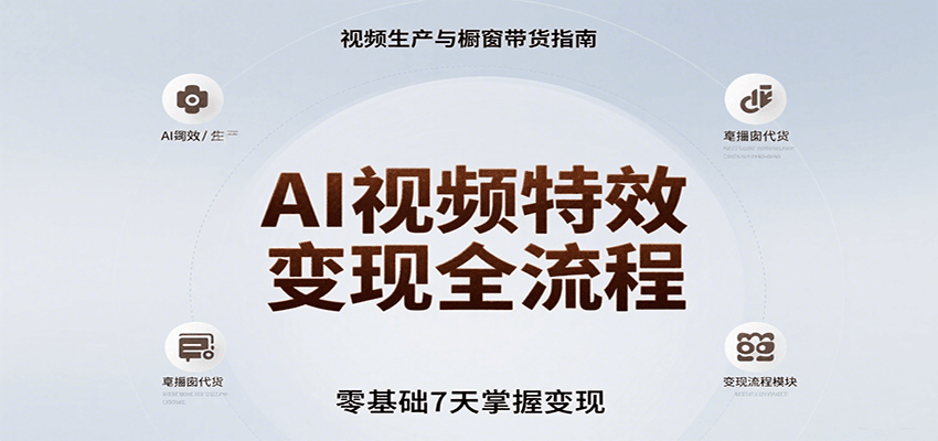 AI视频特效变现全流程，零基础7天掌握视频生产到橱窗带货变现-枫客网创