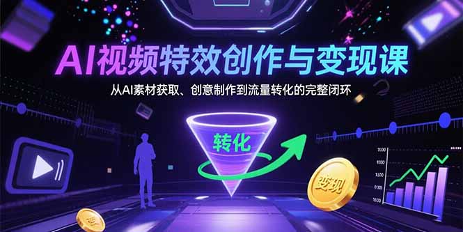 AI视频特效创作与变现课：从AI素材获取、创意制作到流量转化的完整闭环-枫客网创