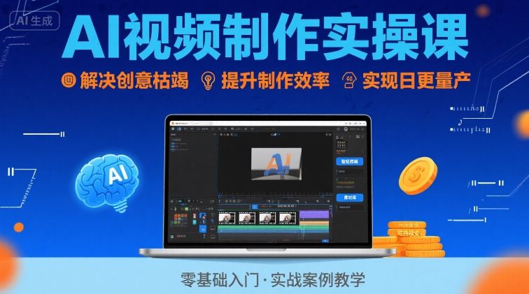 Ai视频制作实操课，解决创意枯竭、效率低下痛点，实现日更量产可持续变现-枫客网创