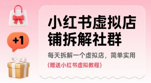 小红书虚拟店铺拆解社群，每天拆解一个虚拟店，简单实用(赠送小红书虚拟教程)-枫客网创