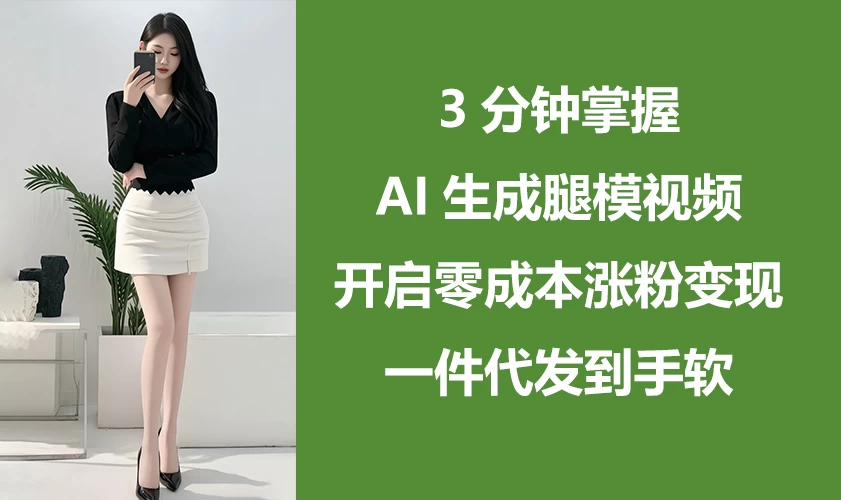 3分钟掌握AI生成腿模视频，开启0成本涨粉变现，一件代发到手软-枫客网创