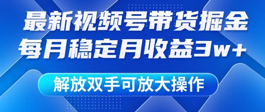 最新视频号带货掘金项目，每月稳定月收益3w+，解放双手，可放大操作-枫客网创