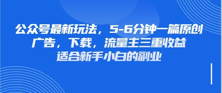 公众号最新玩法，广告，下载，流量主三重收益，非常适合新手小白的项目-枫客网创