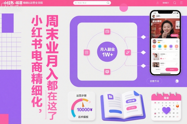 小红书电商精细化运营全流程，周末副业月入1W+，全套方法都在这了-枫客网创