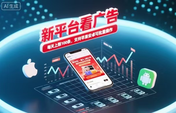新台看广告，养好机一条5毛到5块，单机日入30到100，支持苹果安卓，可批量操作。-枫客网创