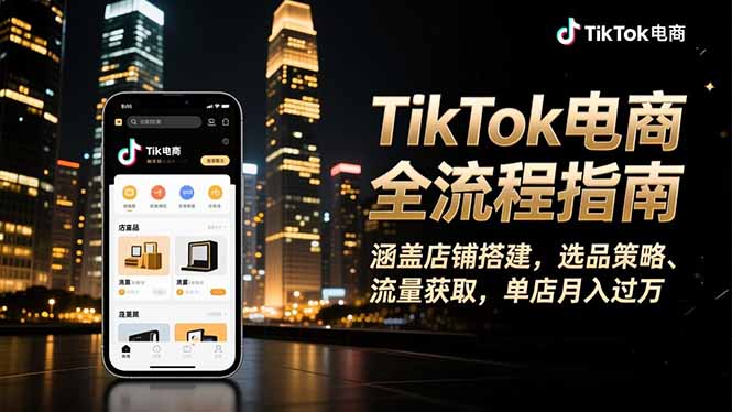 TikTok电商全流程指南，涵盖店铺搭建、选品策略、流量获取，单店月入过万-枫客网创