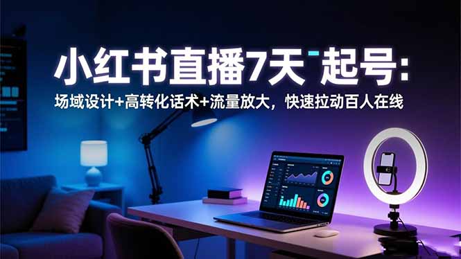 小红书直播7天起号：场域设计+高转化话术+流量放大，快速拉动百人在线-枫客网创