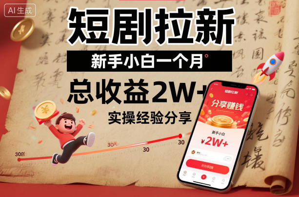 短剧拉新新手小白一个月总收益2W+实操经验分享-枫客网创