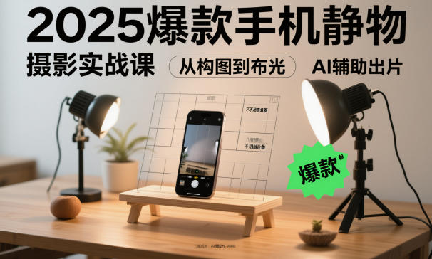 2025爆款手机静物摄影实战课,从构图到布光,不用贵设备,AI辅助出片-枫客网创