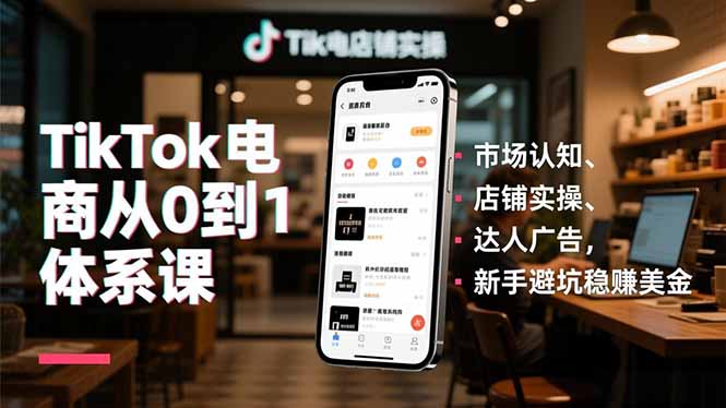 TikTok电商从0到1体系课,市场认知、店铺实操、达人广告,新手避坑稳赚美金-枫客网创